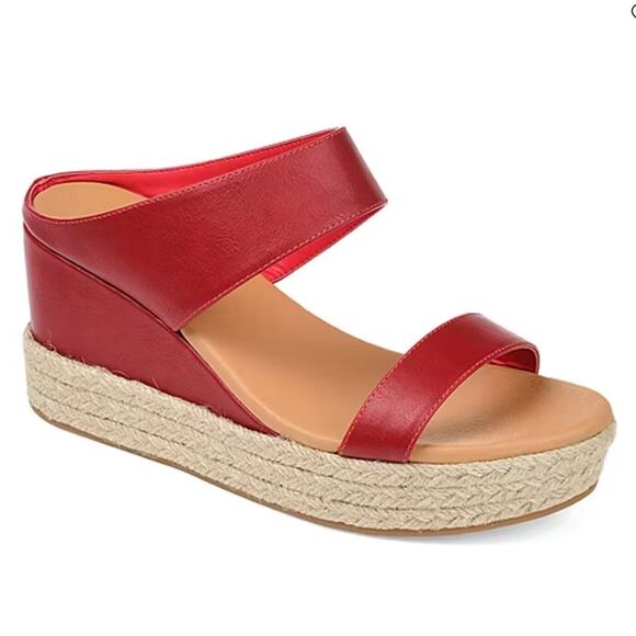 Journee Collection Shoes - NEW Journee Collection Alissa Double Strap Comfort Wedge Espadrille Sandals RED